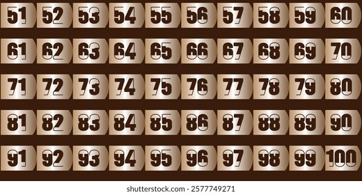 Numbers 51 to 100 chart, brown cream gradation table pattern premium logo icon