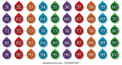 Numbers, 51 to 100 colorful cone circles for kids premium colorful