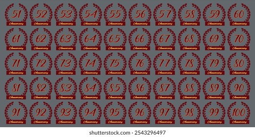 Numbers 51 to 100 th anniversary latin podium red orange leaf logo icon