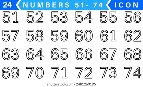 Numbers 51- 74 - Black Circle , Inner White Border with White Numbers
