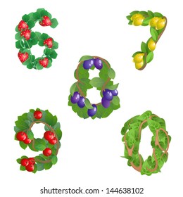 numbers 6-0 made from different plants with fruits