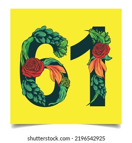 numbers 61 vector colorful flower font