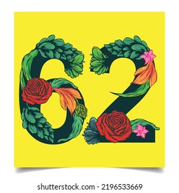 numbers 62 vector colorful flower font