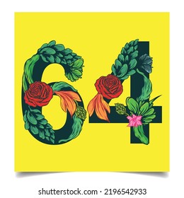 numbers 64 vector colorful flower font