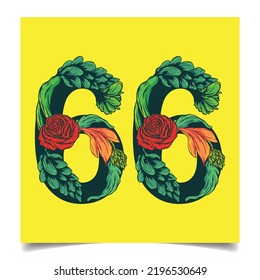 numbers 66 vector colorful flower font