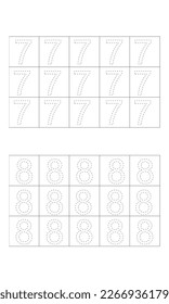 numbers 7 and 8 design to learn to write children, numbers 7 and 8 to learn to write
