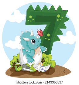 numbers 7 in the style of dino triceratops