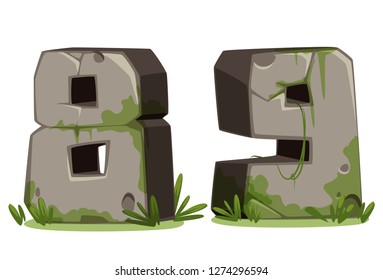 Numbers 8 & 9 made of stone in 3D look for jungle theme vector image part 5