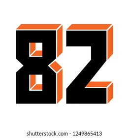 numbers 82, player's shirt number, logo isolated on white background illustration, eighty two numbers 3d vector symbol