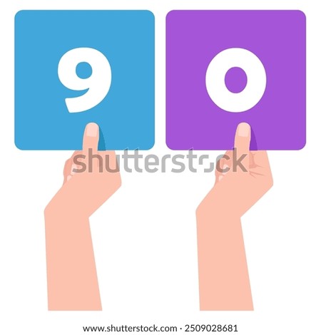Numbers 9 and 0 on a square tablet in a woman's hand