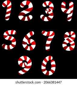 Zahlen für den Adventskalender mit Kanu-Bonbons, Weihnachtszahlen, Cartoon-Stil mit Happy New Year-Zahlen