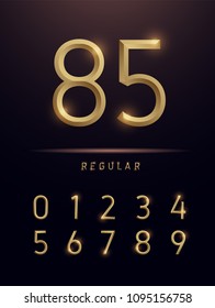 Numbers alphabet golden metallic and effect designs. Exclusive gold number letters typography regular font digital, technology and sport concept. vector illustrator