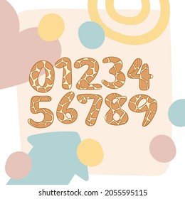 Numbers. Animal pattern - giraffe. Spotted print. Isolated vector objects.