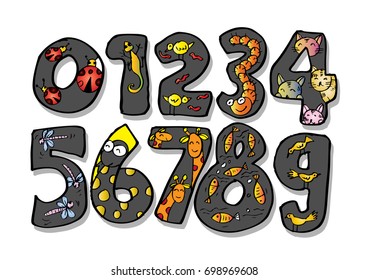 Numbers with animals. Cartoon style.