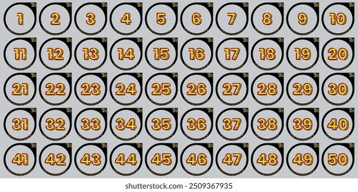 numbers anniversary 1 to 50 yellow blayck orange premium vector