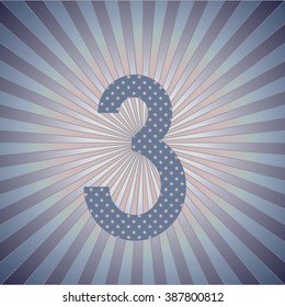 Numbers Arabian. 3. Striped retro background with radiating rays. Burst vector background, retro background design.