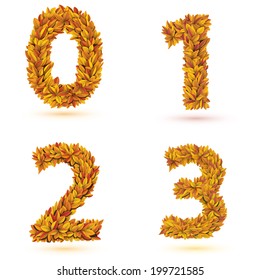 Numbers of autumn leaves collection. Fall bright orange leaves elements. Eps 10 vector illustration.