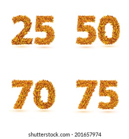 Numbers of autumn leaves collection. Fall bright orange leaves elements. Eps 10 vector illustration.