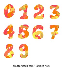 numbers from autumn leaves, vector illustration