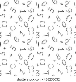 Numbers background. Mathematical seamless pattern. Numbers - vector wallpaper on white.