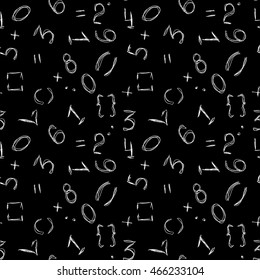 Numbers background. Mathematical seamless pattern. Numbers - vector wallpaper on black.