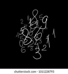 Numbers, background. Scribbled hand drawn numbers for card, poster, banner. Vector background with numbers in primitive style. Simple pattern for your design.