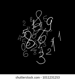 Numbers, background. Scribbled hand drawn numbers for card, poster, banner. Vector background with numbers in primitive style. Simple pattern for your design.