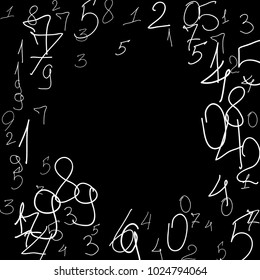 Numbers, background. Scribbled hand drawn numbers for card, poster, banner. Vector background with numbers in primitive style. Simple pattern for your design.