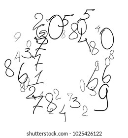Numbers, background. Scribbled hand drawn numbers for card, poster, banner. Vector background with numbers in primitive style. Simple pattern for your design.