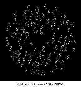 Numbers, background. Scribbled handwritten numbers for card, poster, banner. Vector background with numbers in primitive style. Simple pattern for your design.