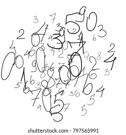 Numbers, background. Scribbled handwritten numbers for card, poster, banner. Vector background with numbers in primitive style. Simple pattern for your design.