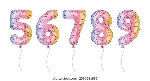 Numbers. Balloons for party, birthday or anniversary.  Rainbow Gradient. Vector cartoon numbers set isolated on a white background.