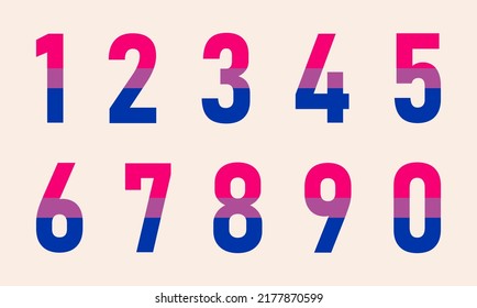 Zahlen mit Bisexuellen LGBTQ-Flaggenmustern. Vektorgrafik perfekt für Ihre Identität, Transgender-Banner, Homosexuelle und Lesben-Plakate, Bisexuelles Design, etc.