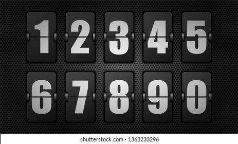 Numbers from Black Mechanical Scoreboard. White digit on black board. Vector illustration.