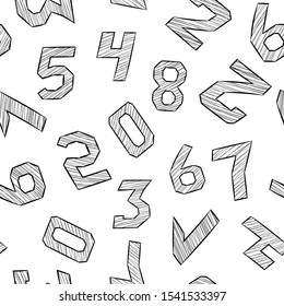 Numbers. Black and white hand drawn signs in hatching style. Seamless pattern. Vector illustration 