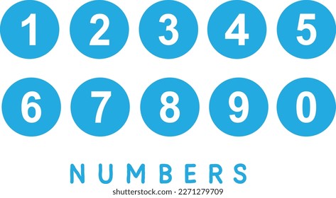Numbers Blue from 1 to 9 and 0 abstract