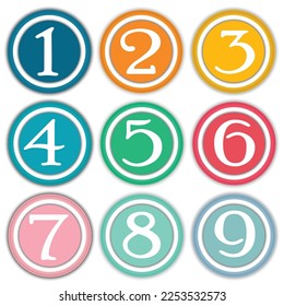 Numbers in bright colored paper circles