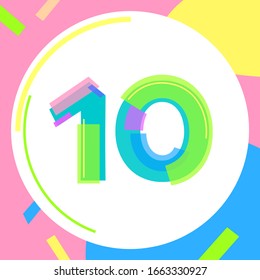 Numbers bright lines and figures funny dynamics_10 anniversary followers. Stylish cheerful figures for the design of posters, booklets, brochures, banners. Infographics advertisement.