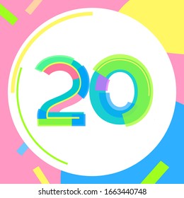 Numbers bright lines and figures funny dynamics_20 anniversary followers. Stylish cheerful figures for the design of posters, booklets, brochures, banners. Infographics advertisement.
