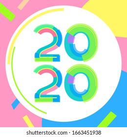 Numbers bright lines sports dynamics 2020 year. Stylish cheerful figures for the design of posters, booklets, brochures, banners. Infographics advertisement.