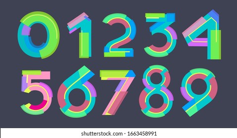 Numbers bright lines sports dynamics SET.
Stylish cheerful figures for the design of posters, booklets, brochures, banners. Infographics advertisement.