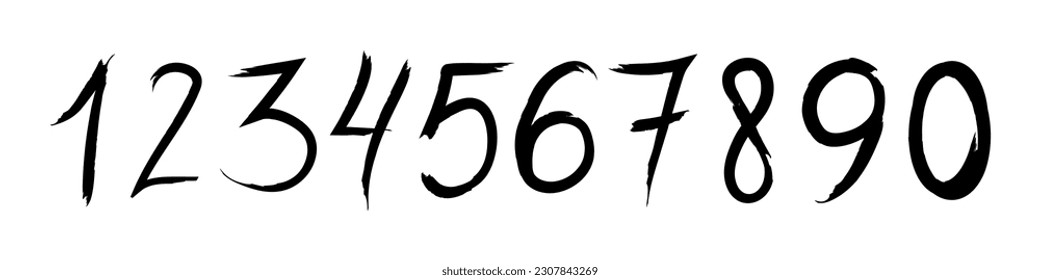 Numbers in brush stroke style from 1 to 10. Grunge numbers for design. Vector isolated on white background.