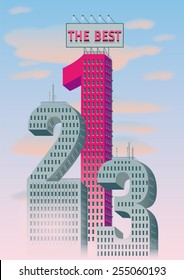 numbers as buildings, with the number one as tallest one