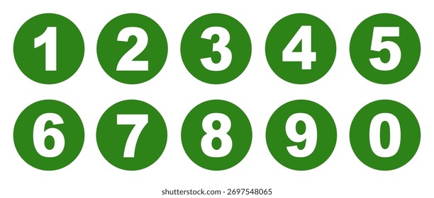 Numbers button circles green set. Round 1-10 numbers icon