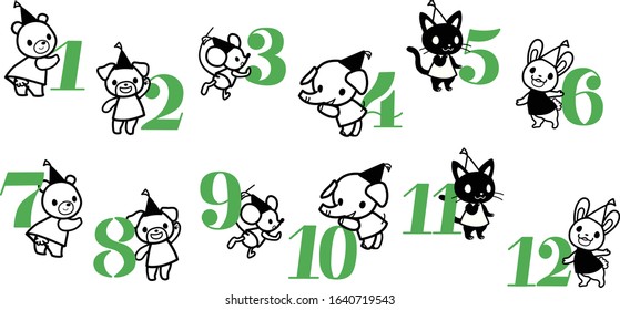 Numbers for calendar with animals