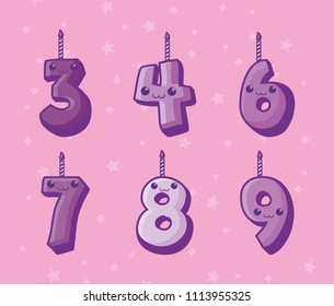 numbers candles kawaii comic characters