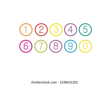 numbers for children, from 0 to 9. Kids learning material. Card for learning numbers. Number 0-9. colored numbers in circle