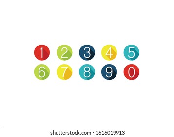 numbers for children, from 0 to 9. Kids learning material. Card for learning numbers. Number 0-9. colored numbers in circle with shadows