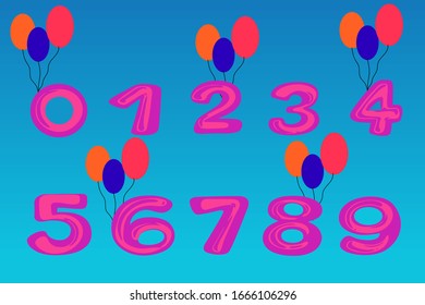 numbers for children, from 0 to 9. Kids learning material. Card for learning numbers. Number 0-9. colored numbers