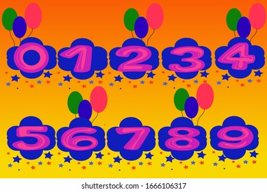 numbers for children, from 0 to 9. Kids learning material. Card for learning numbers. Number 0-9. colored numbers